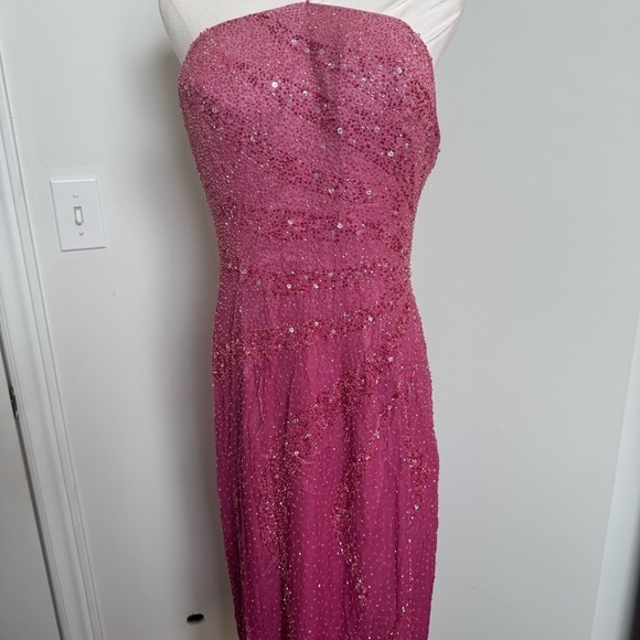Vintage pink beaded Elegant Pink Strapless Dress Silk Gown Fairy Formal Glam XL - Picture 8 of 11